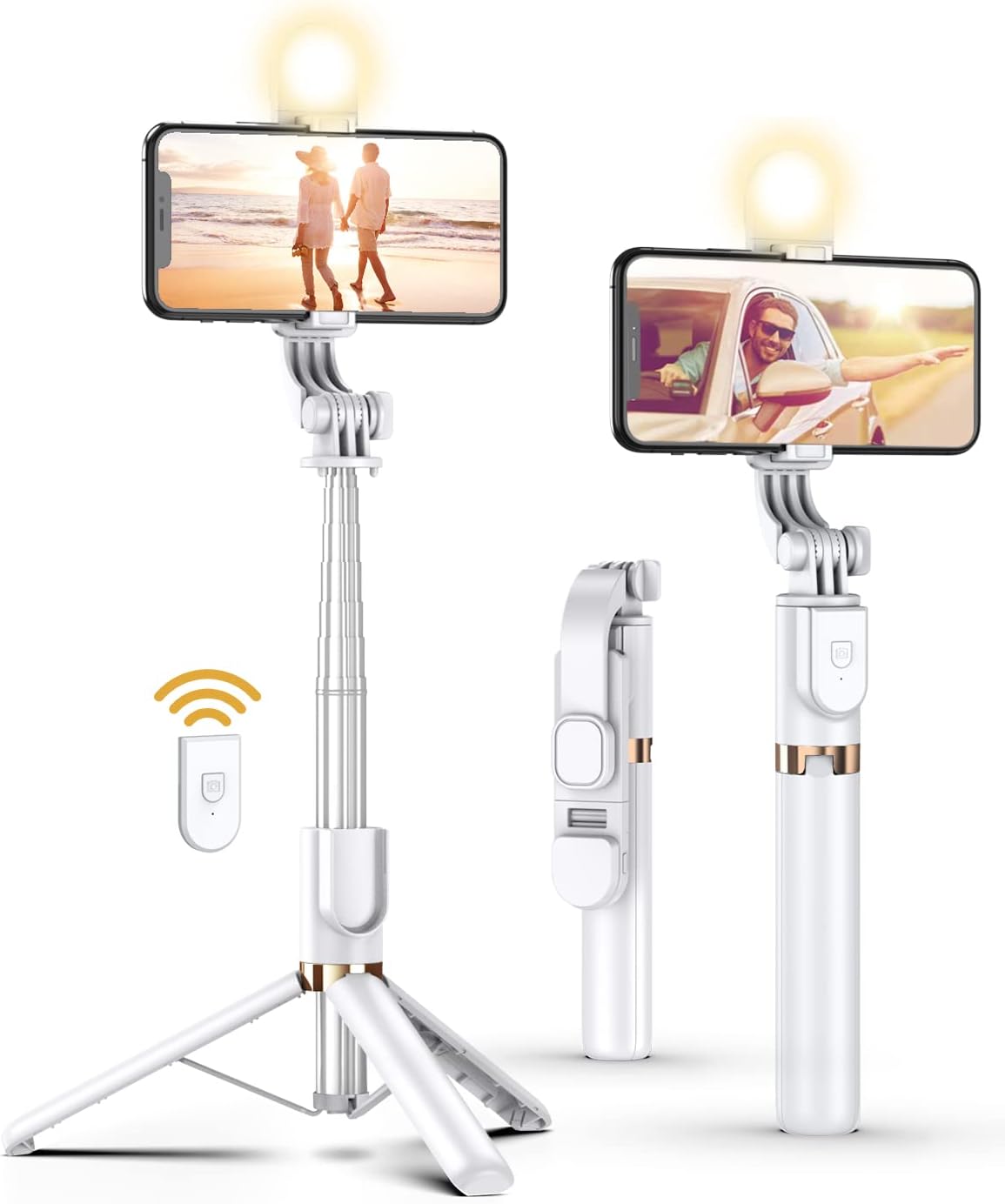 Selfie Stick Tripod with Detachable Wireless Remote, Extendable Selfie Stick Tripod with LED Fill Light-The Best Gifts for Travelers